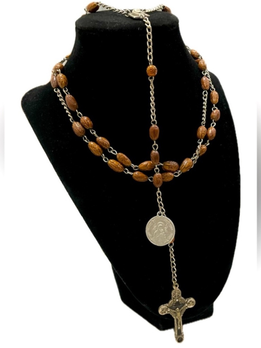 Brown Beaded rosary Necklace